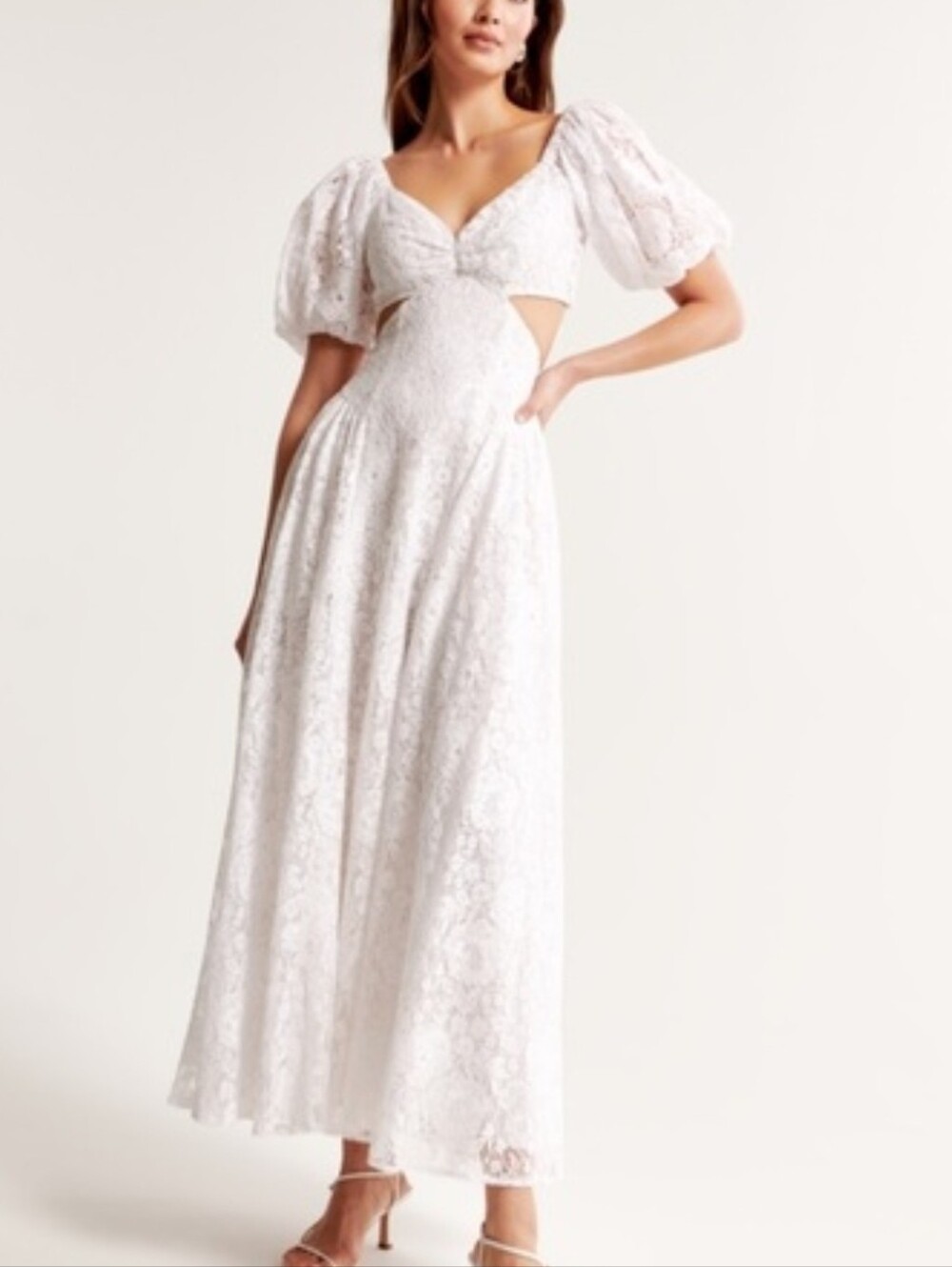 NWT Abercrombie Lace Cutout Maxi Dress With Sweetheart Neckline And Puff Sleeve